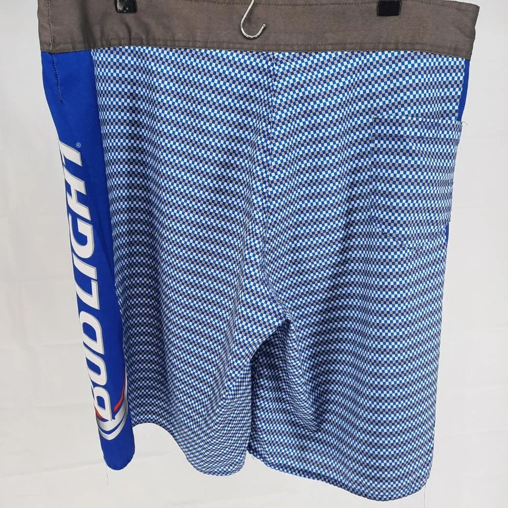 Bud Light Board Shorts Men's 36 Swim Trunks Spell Out Surf Beach Blue Outdoor - Picture 2 of 7